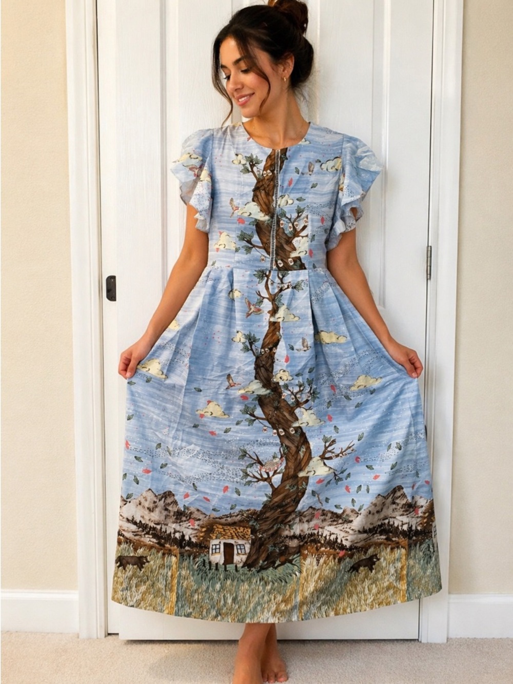 Maxi Dress Unique Artistic Print | Size M/L |